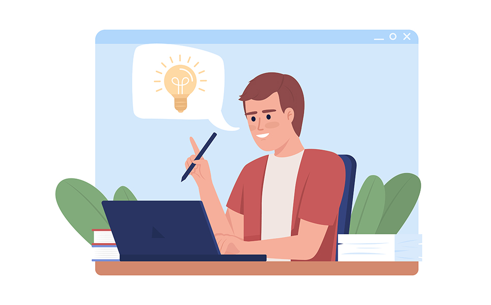 Man has idea 2D vector isolated illustration