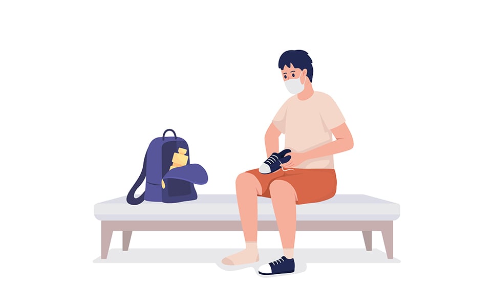 Pupil preparing for gym semi flat color vector character