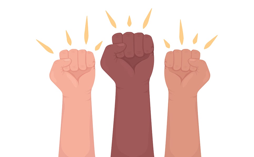 Protesting semi flat color vector hand gesture