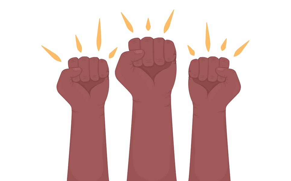 Raised fist semi flat color vector hand gesture