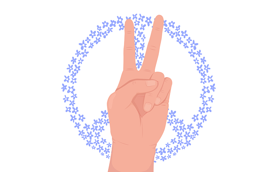 Hippie subculture semi flat color vector hand gesture