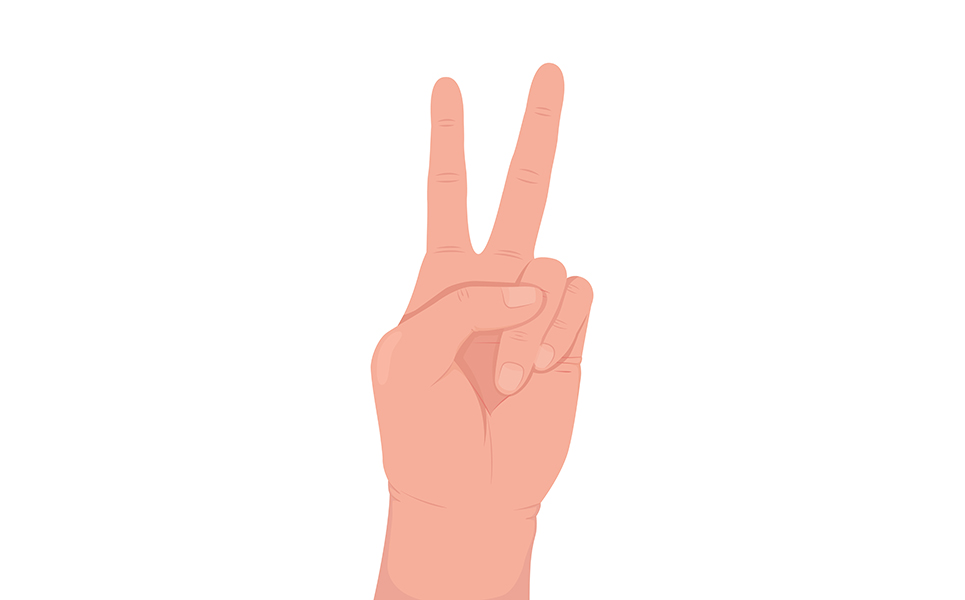 Victory symbol semi flat color vector hand gesture