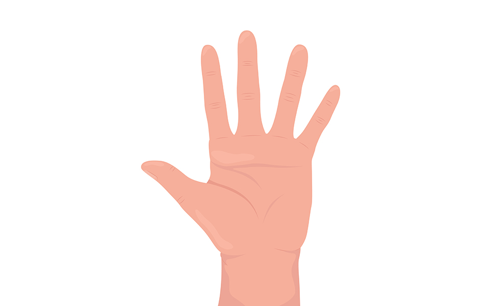 Palm with spread fingers semi flat color vector hand gesture