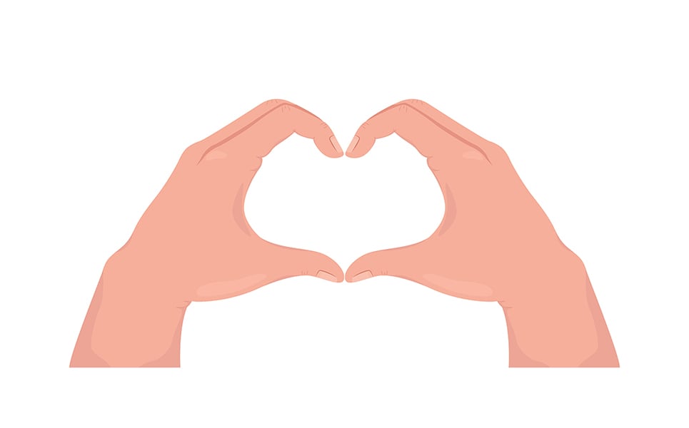 Heart shaped semi flat color vector hand gesture