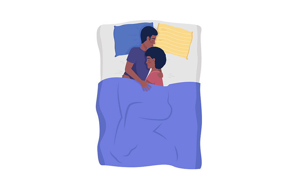 Young family sleeping in bedroom semi flat color vector characters