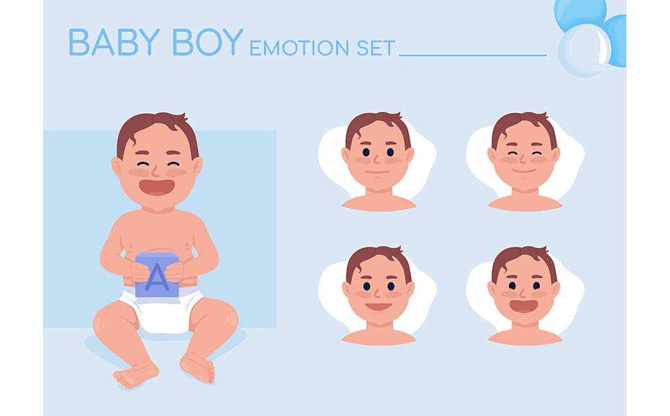 Happy little baby semi flat color character emotions set