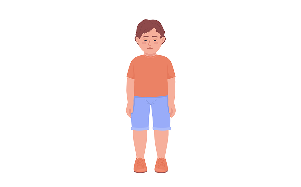 Upset little boy semi flat color vector character