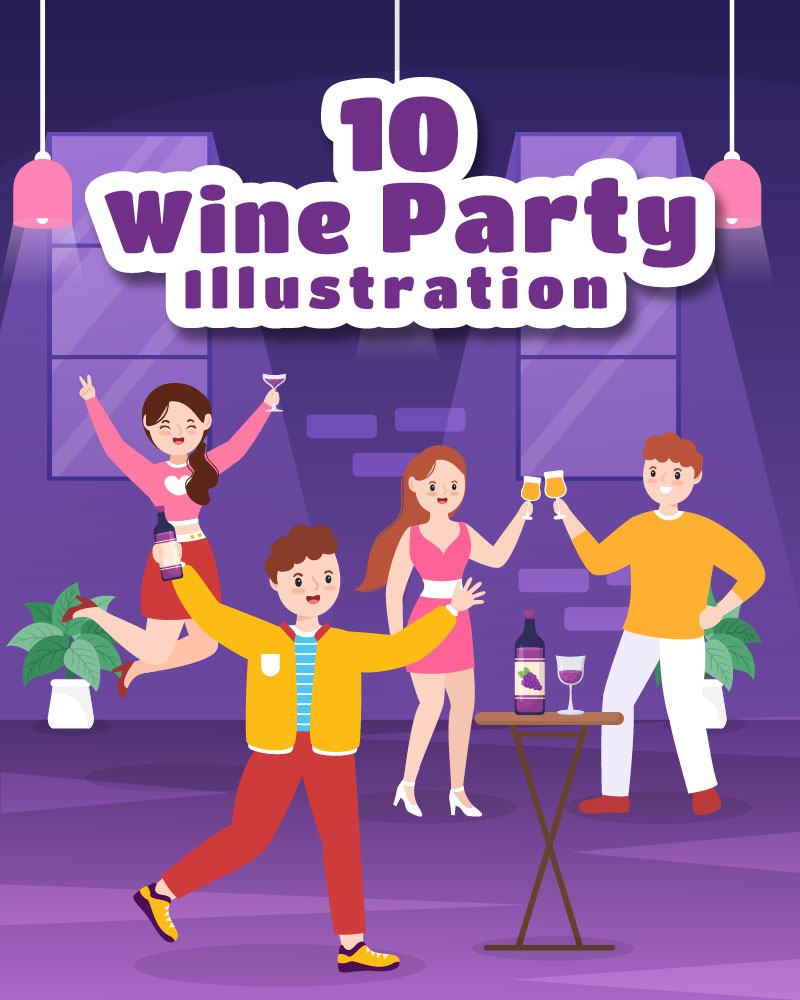 10 Wine Party Flat Illustration