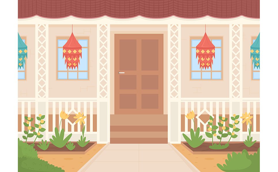 Diwali decorated house flat color vector illustration