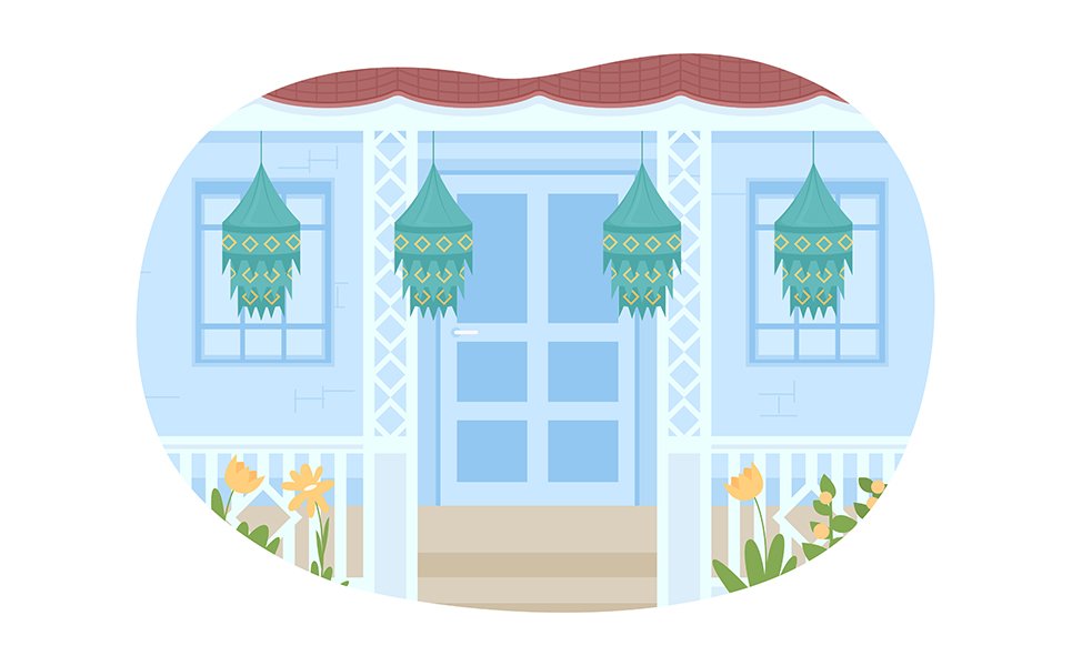 Decorating house for Diwali 2D vector isolated illustration
