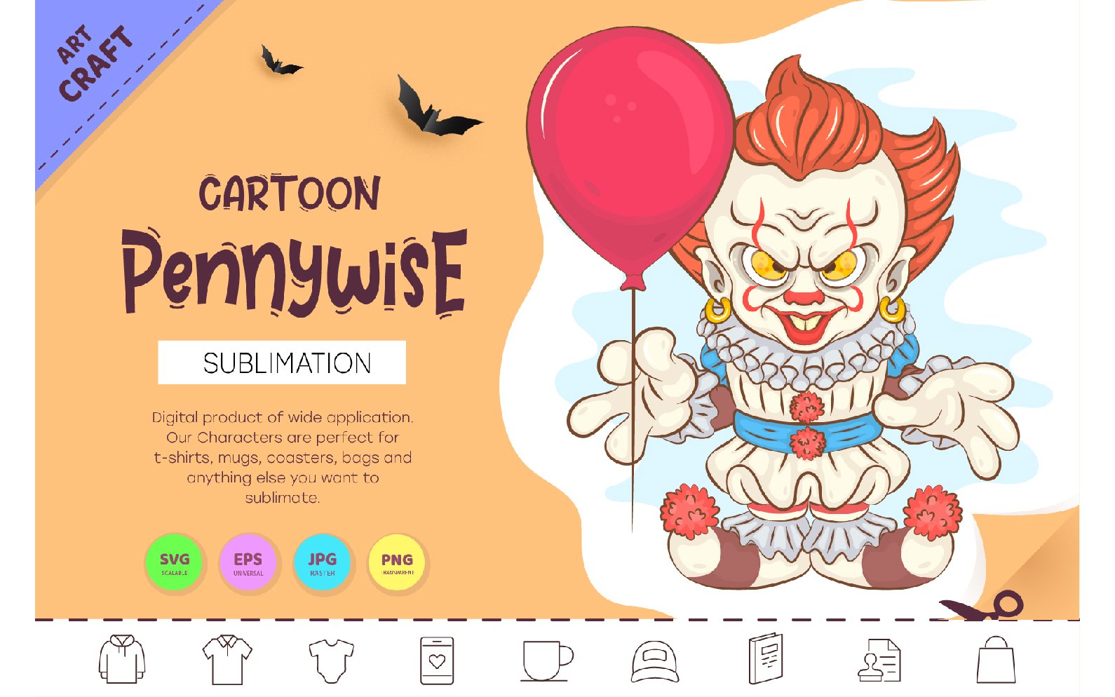 Cartoon Pennywise. Crafting, Sublimation.