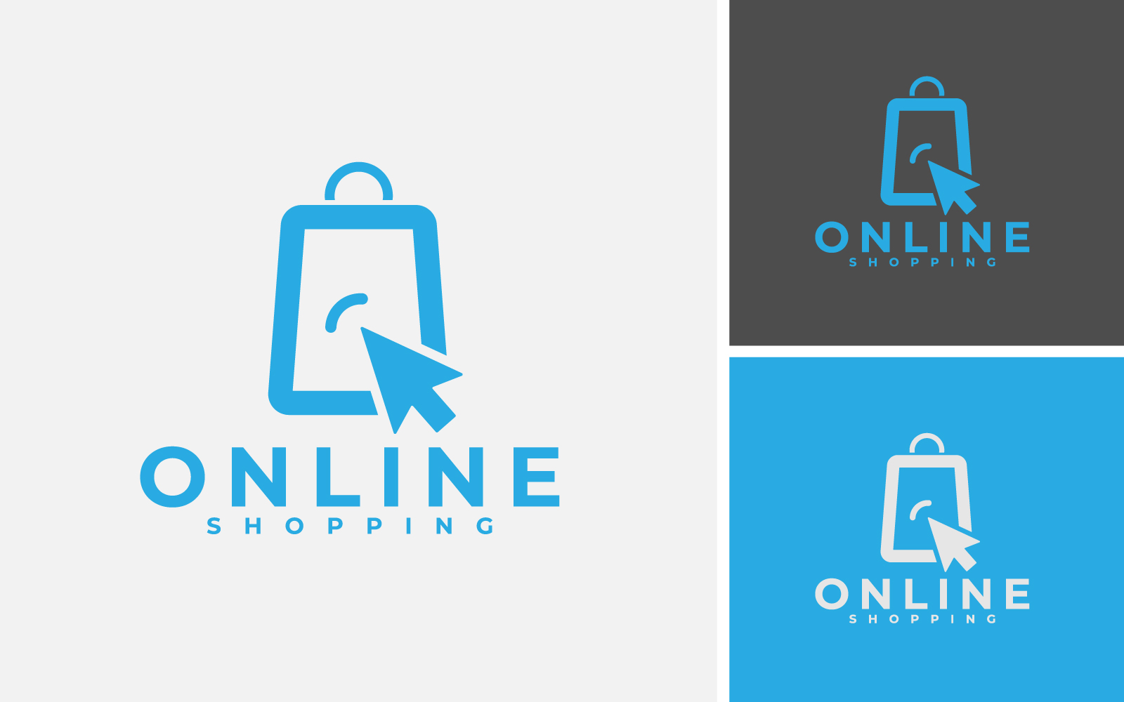 Online Shopping Logo Design With Mouse Cursor And Bag For E-Commerce Web