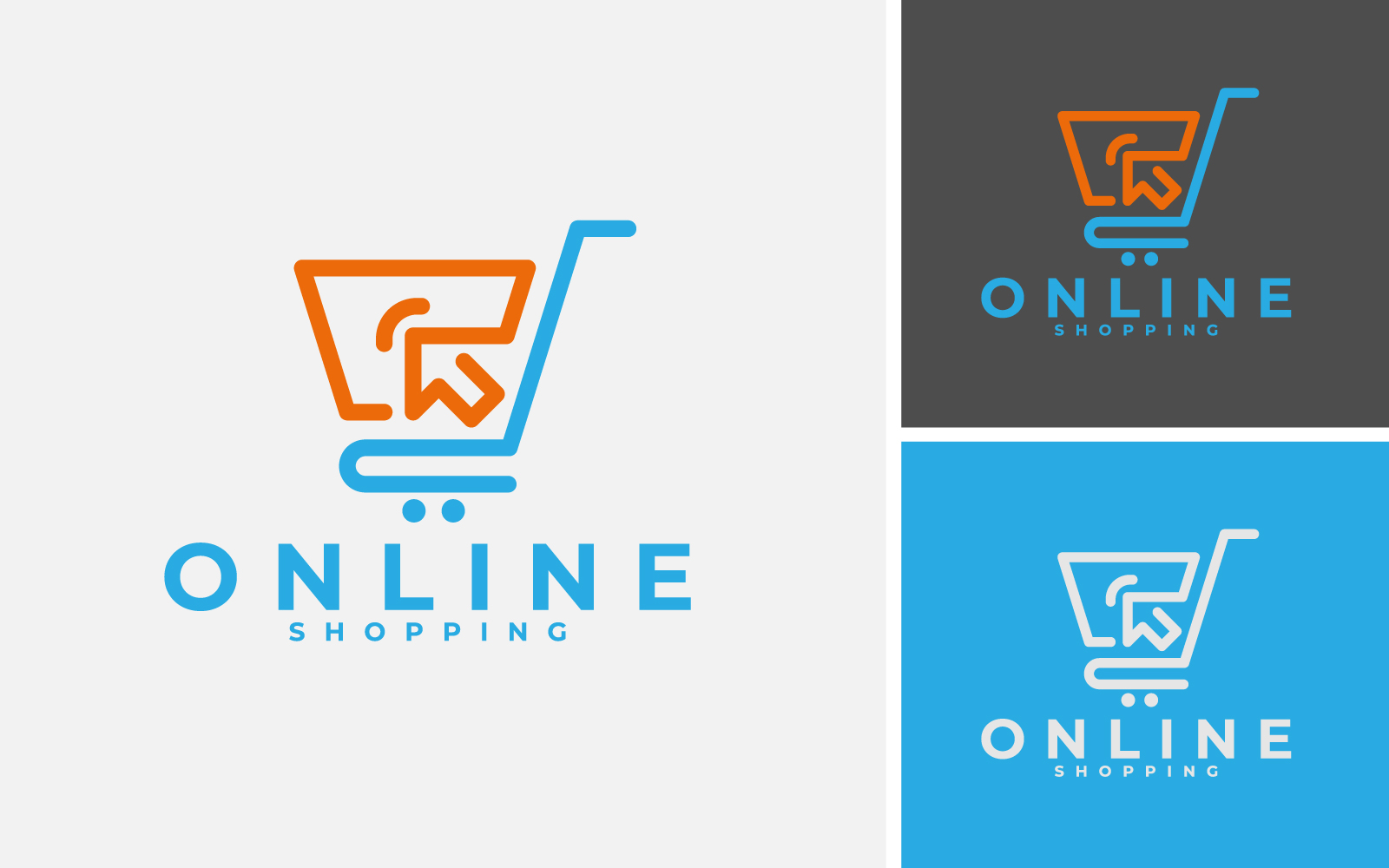 Online Shopping Logo Design With Mouse Cursor And Cart For E-Commerce Web Or Business.
