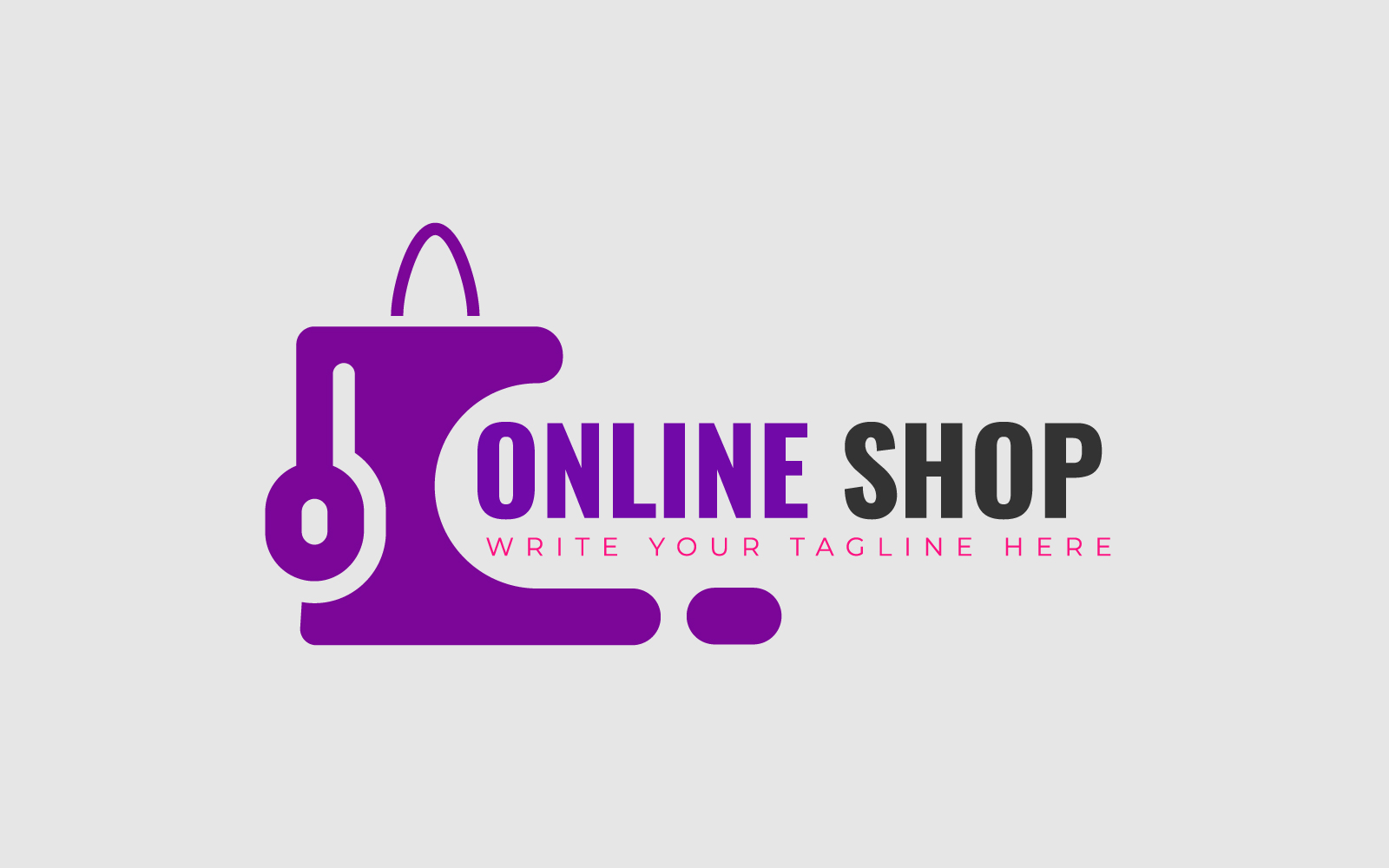 Online Shopping Logo Design With Shopping Bag And Mouse For E-Commerce Web Or Business.