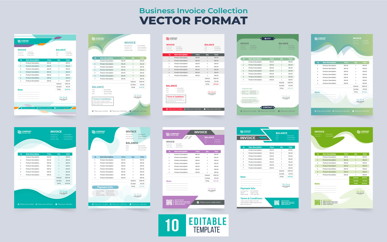 Business invoice template collection