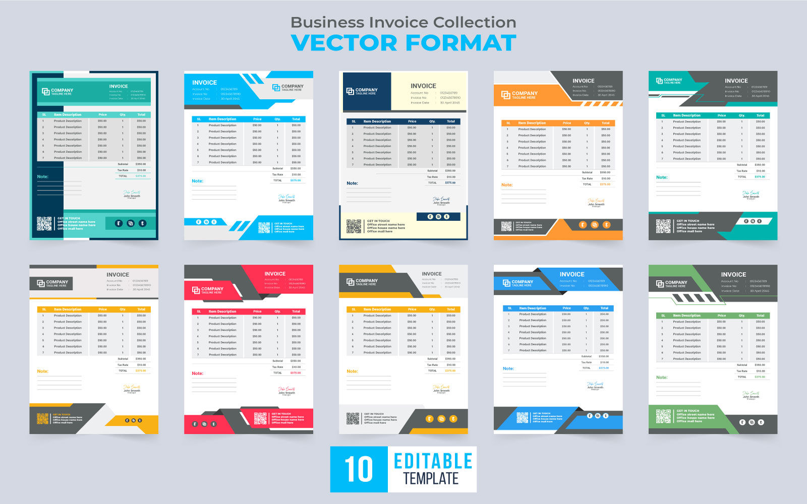 Minimal invoice template bundle vector