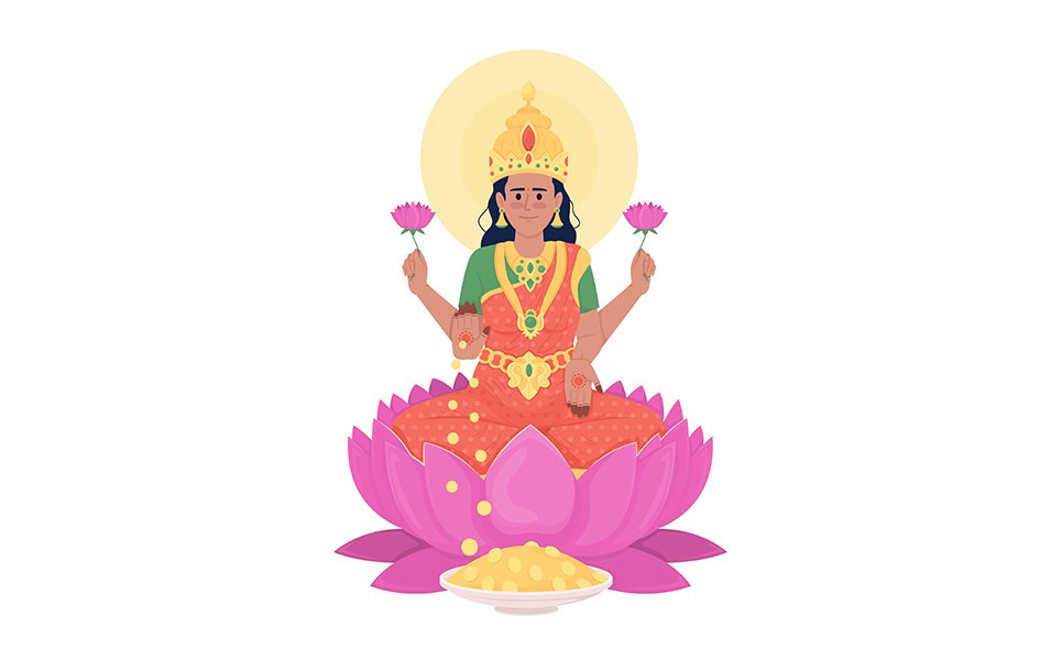 Lakshmi goddess semi flat color vector character