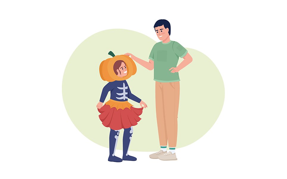 Make Halloween costume with dad 2D vector isolated illustration