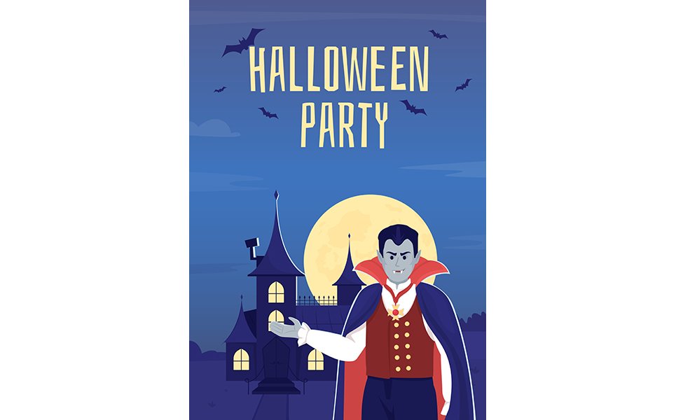 Halloween party in vampire castle flat vector banner template