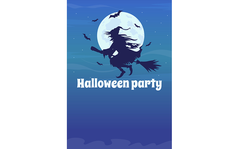 Witch themed party on Halloween flat vector banner template