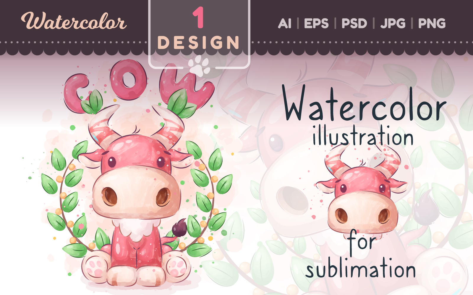 Watercolor Red Cow | Cartoon PNG