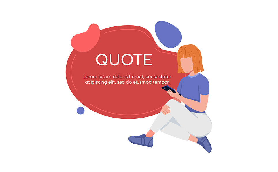 Social network and communication quote textbox with flat character