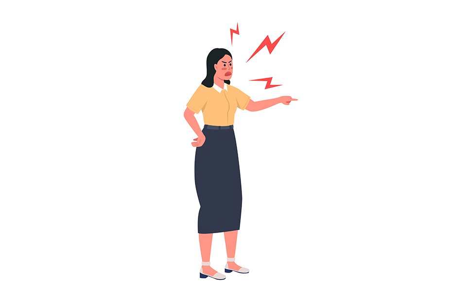 Angry woman shouting semi flat color vector character