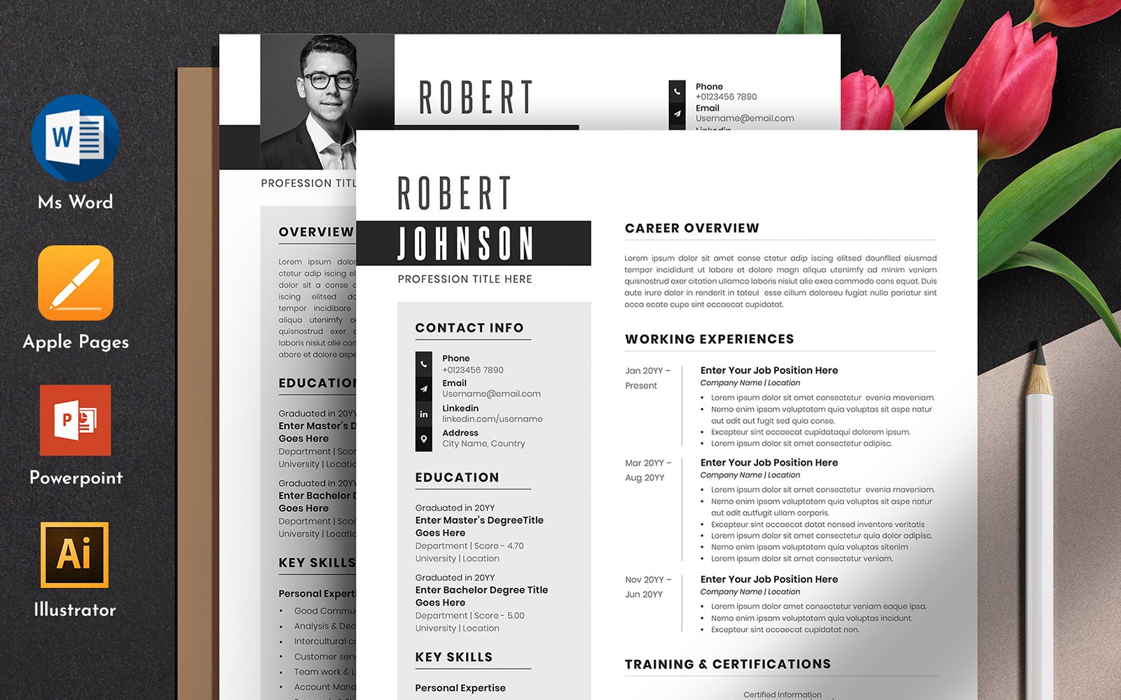 Clean & Professional Resume CV Template With Ms Word Apple Pages File Format