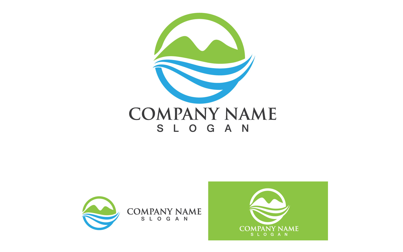 Landscape Mountain Green And Wave Logo Vector 19