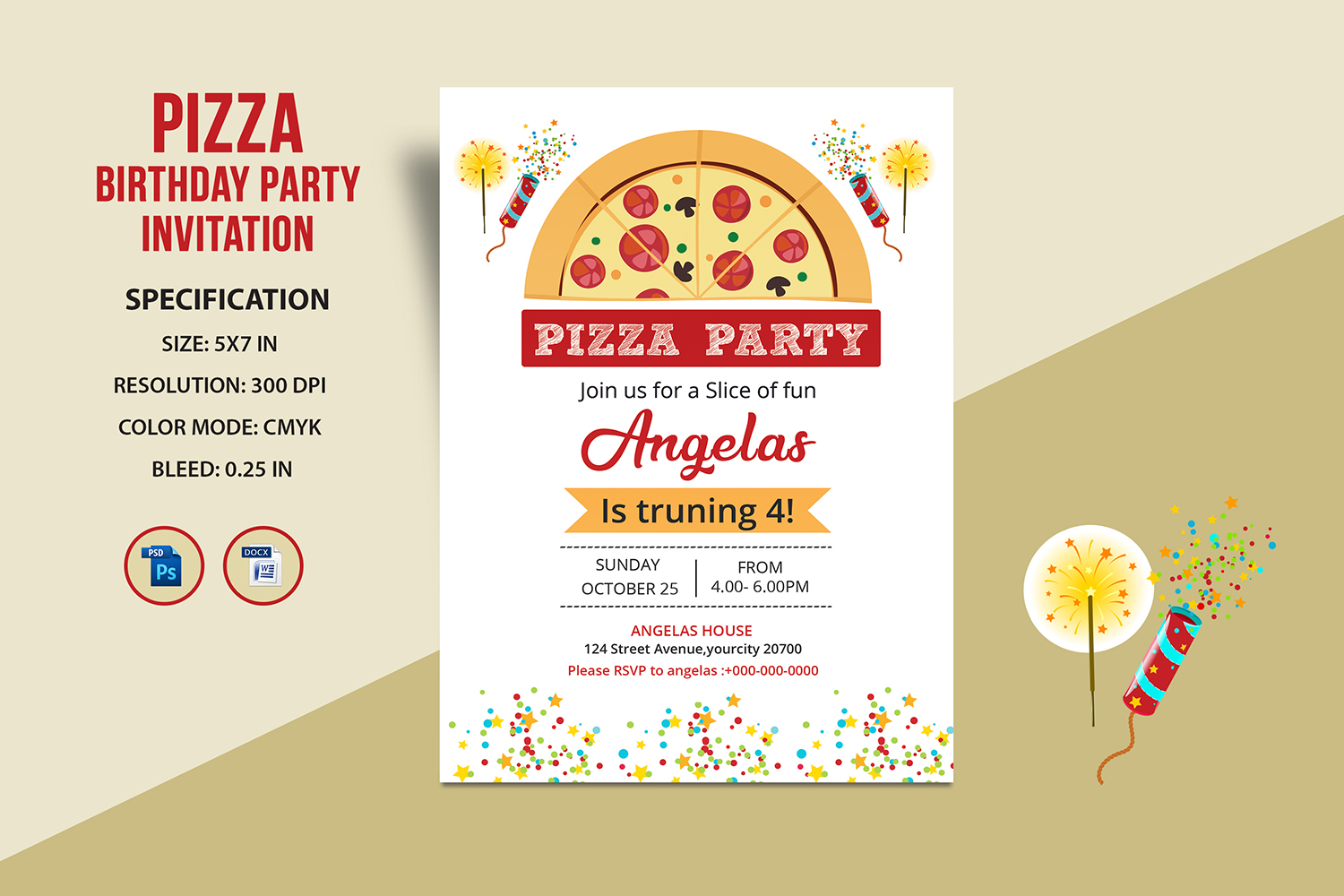 Birthday Pizza Party Invitation Flyer