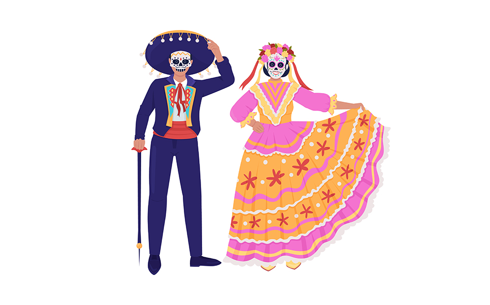 Mexican traditional costumes semi flat color vector characters