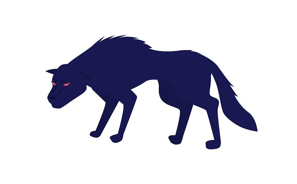 Wolf with red eyes semi flat color vector character