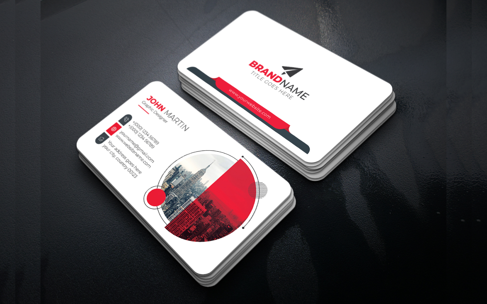Red Blue Yellow Green Business Card Template with Creative Round Shapes