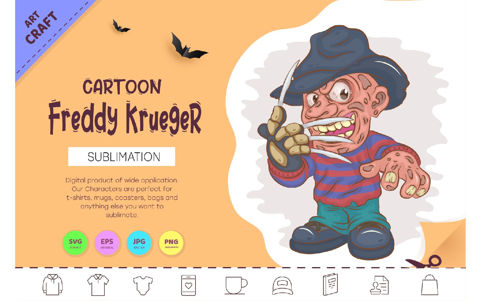 Halloween Mascot Freddy Krueger. T-Shirt.