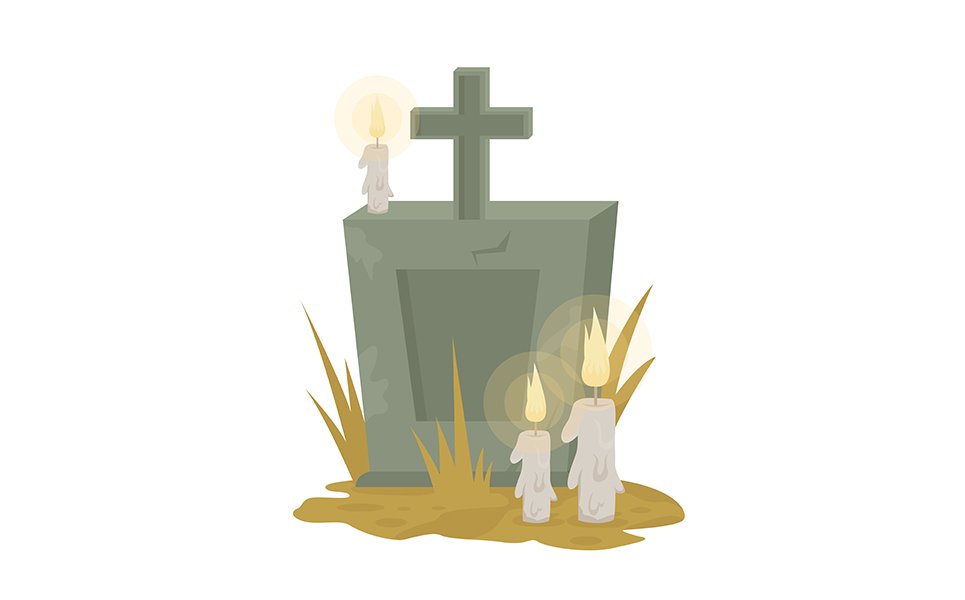 Gravestone with cross semi flat color vector object