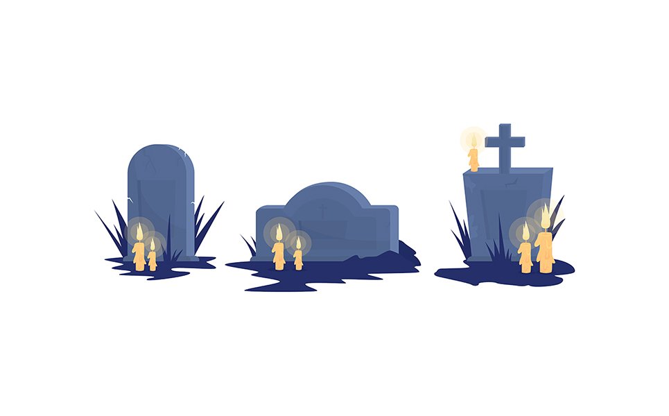 Tombstones semi flat color vector objects set