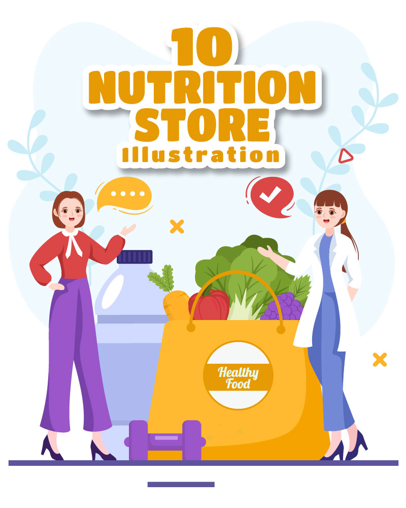10 Nutrition Store Flat Illustration