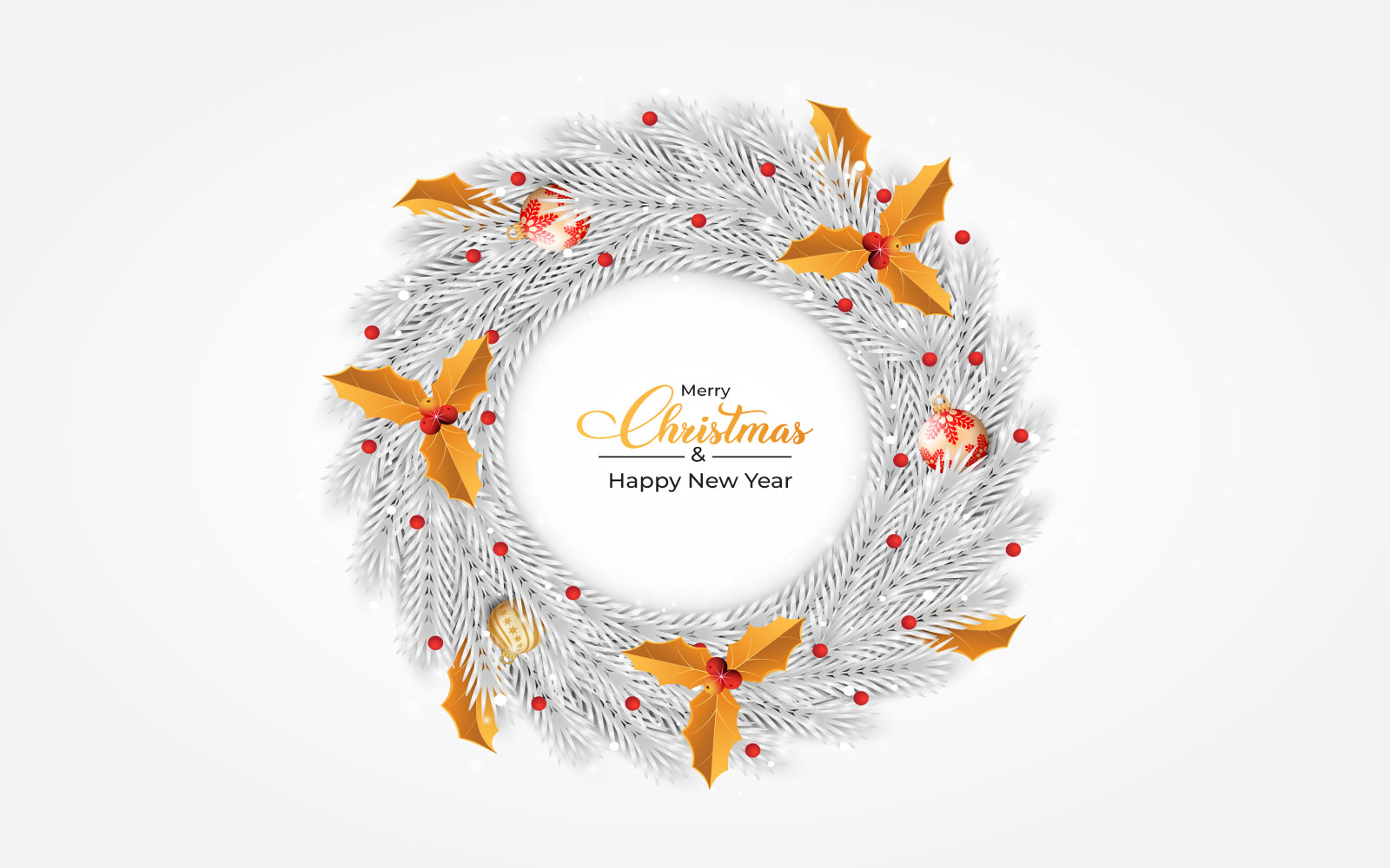 Christmas White Wreath Red Golden Ball