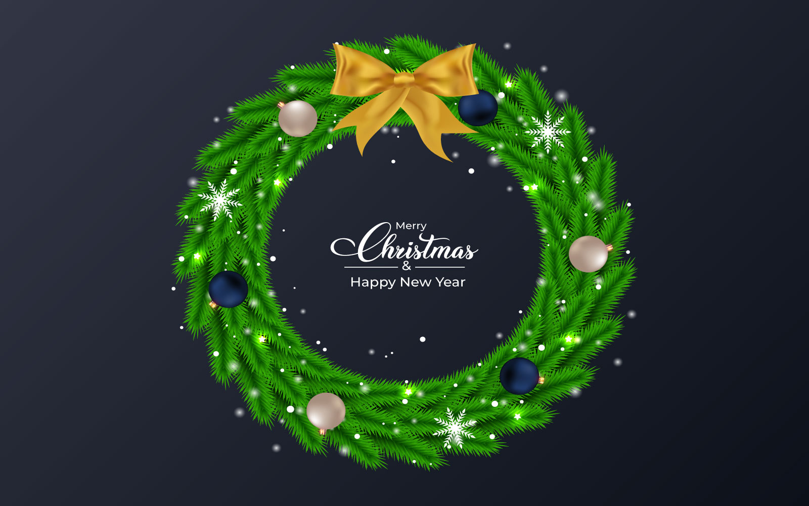 Christmas Wreath on Dark Blue Background