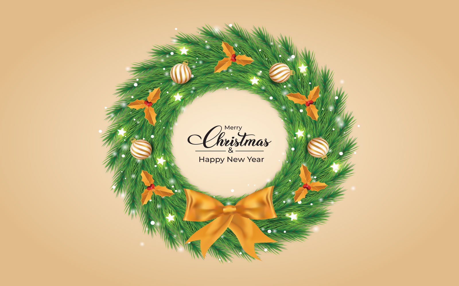 Christmas Green Wreath with Golden Balls