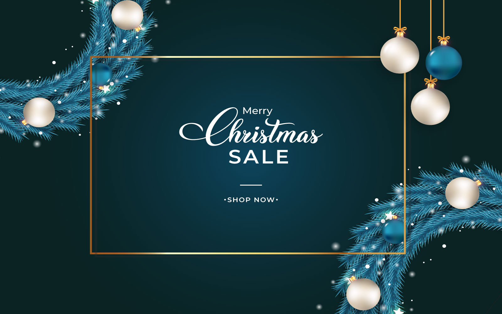 Christmas Sale Banner with Blue Wreath