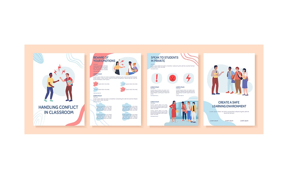 Conflict In Classroom Flat Vector Brochure Template