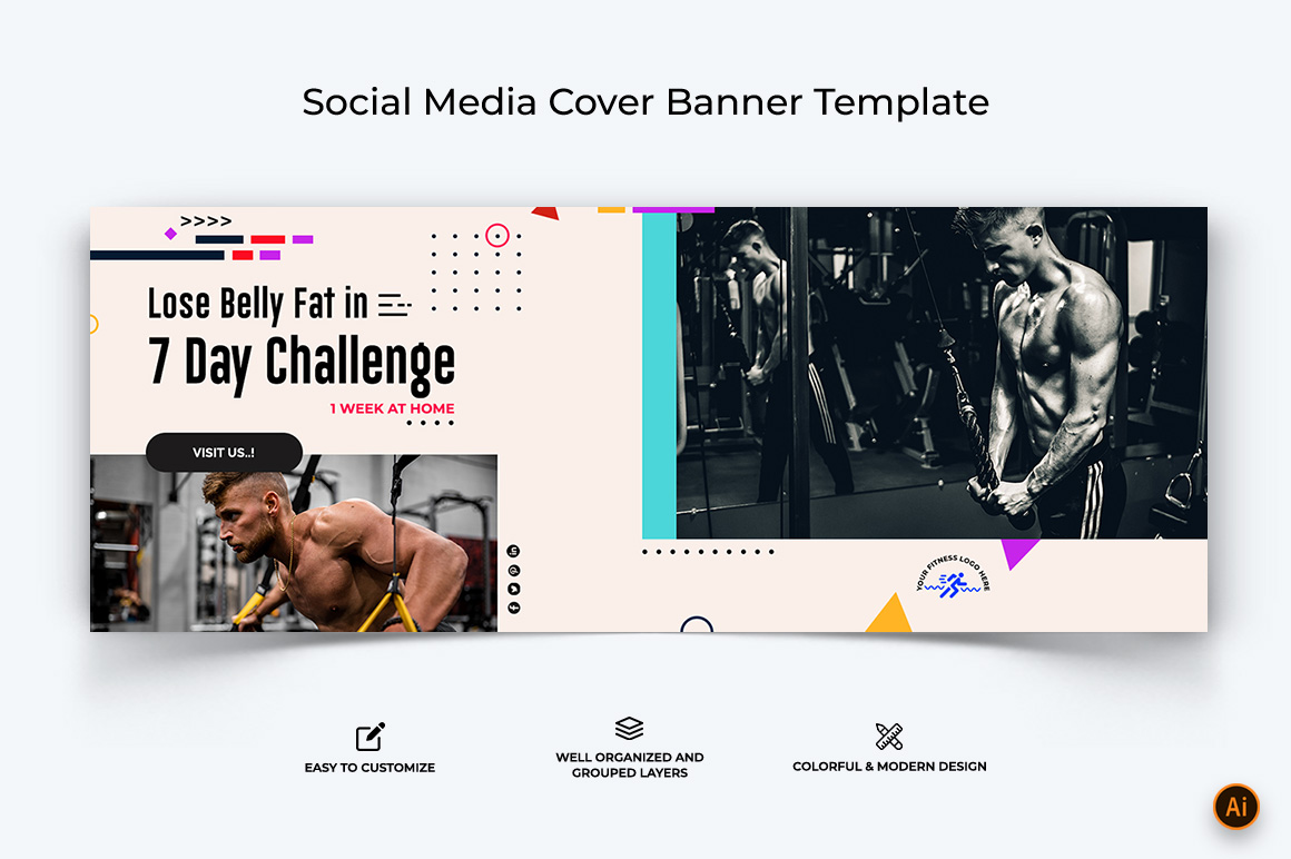 Gym and Fitness Facebook Cover Banner Design-11