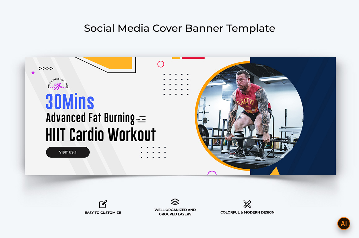 Gym and Fitness Facebook Cover Banner Design-12