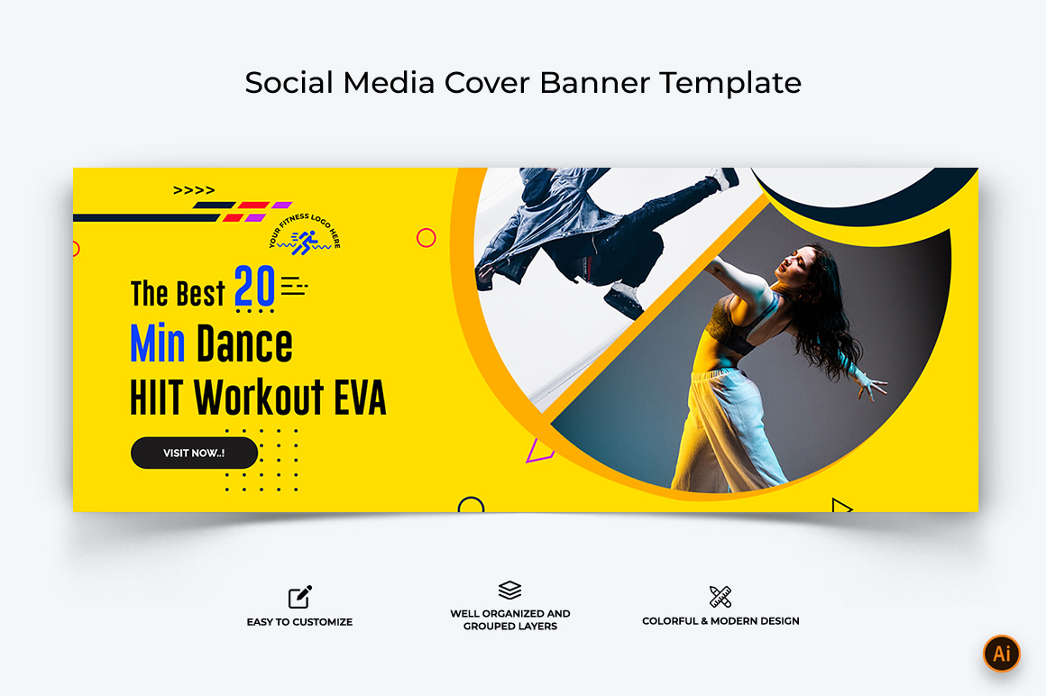 Gym and Fitness Facebook Cover Banner Design-14