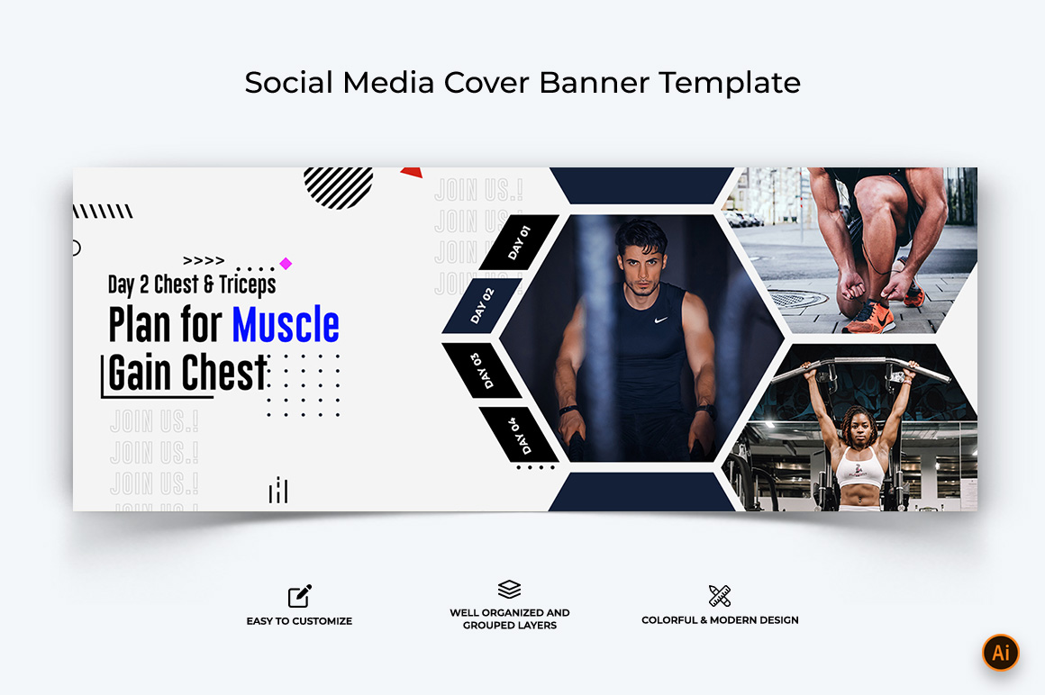 Gym and Fitness Facebook Cover Banner Design-15