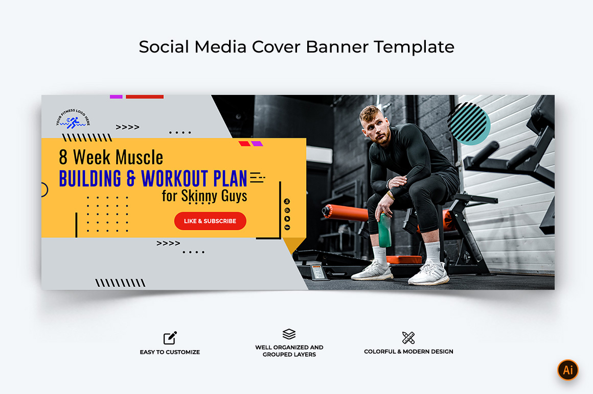 Gym and Fitness Facebook Cover Banner Design-16