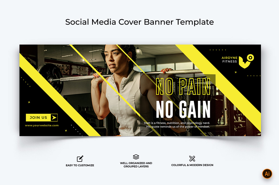 Gym and Fitness Facebook Cover Banner Design-17