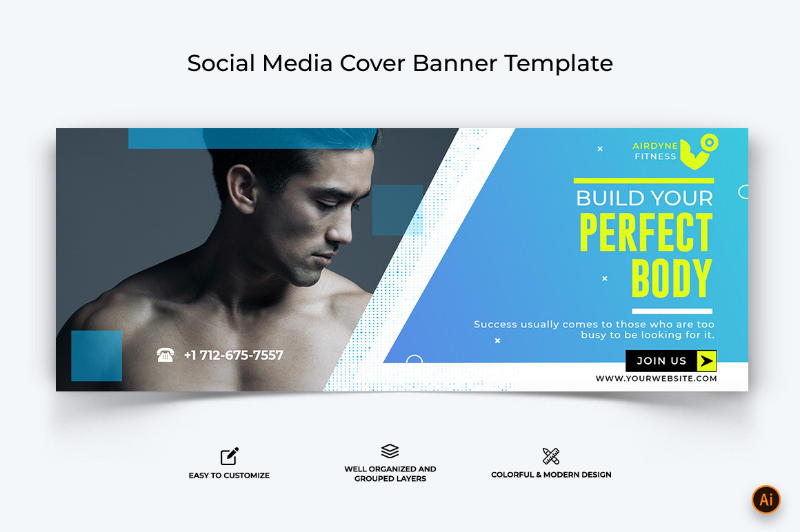 Gym and Fitness Facebook Cover Banner Design-18