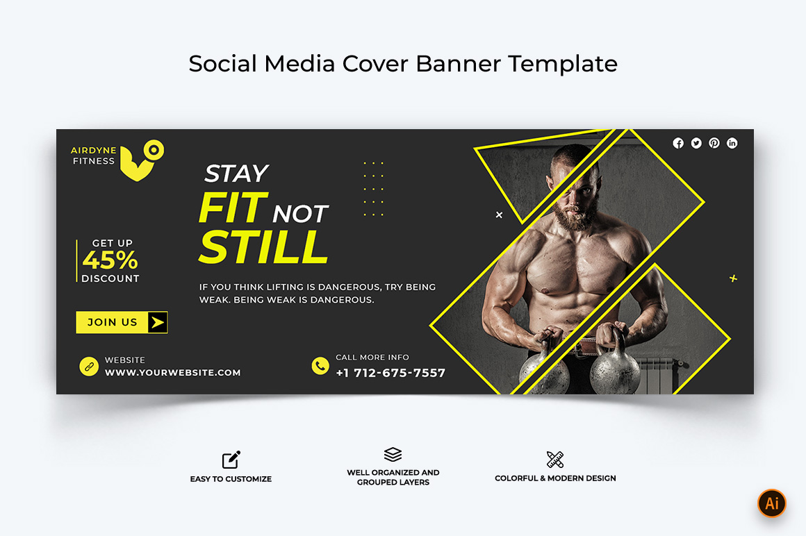 Gym and Fitness Facebook Cover Banner Design-19